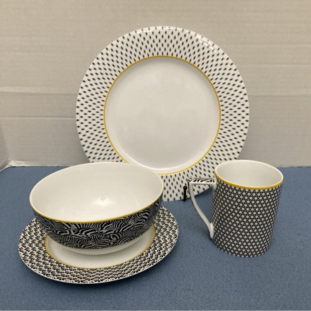 Ted Baker Portmeirion Langdon Dinnerware Place Setting - Black‎ - 4 pieces